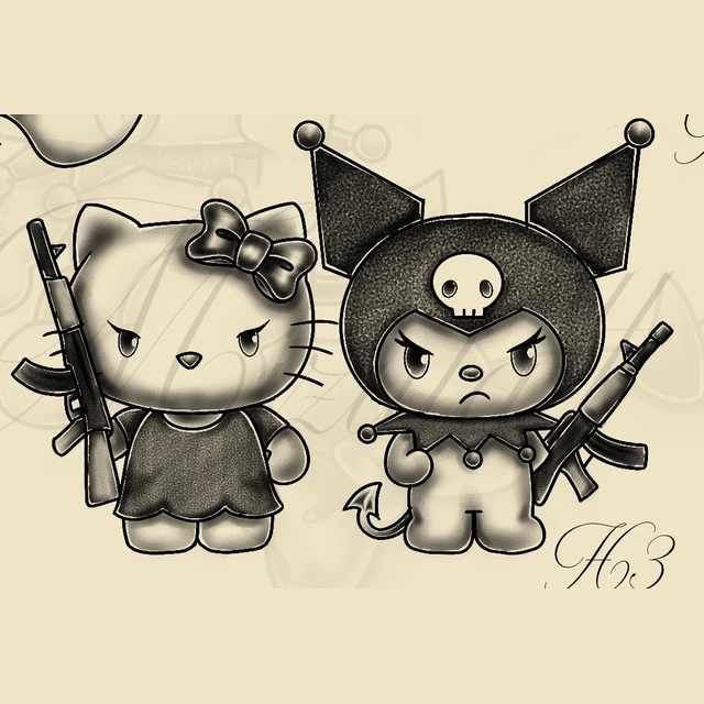 Duo Kitty & Kuromi, flash tatouage